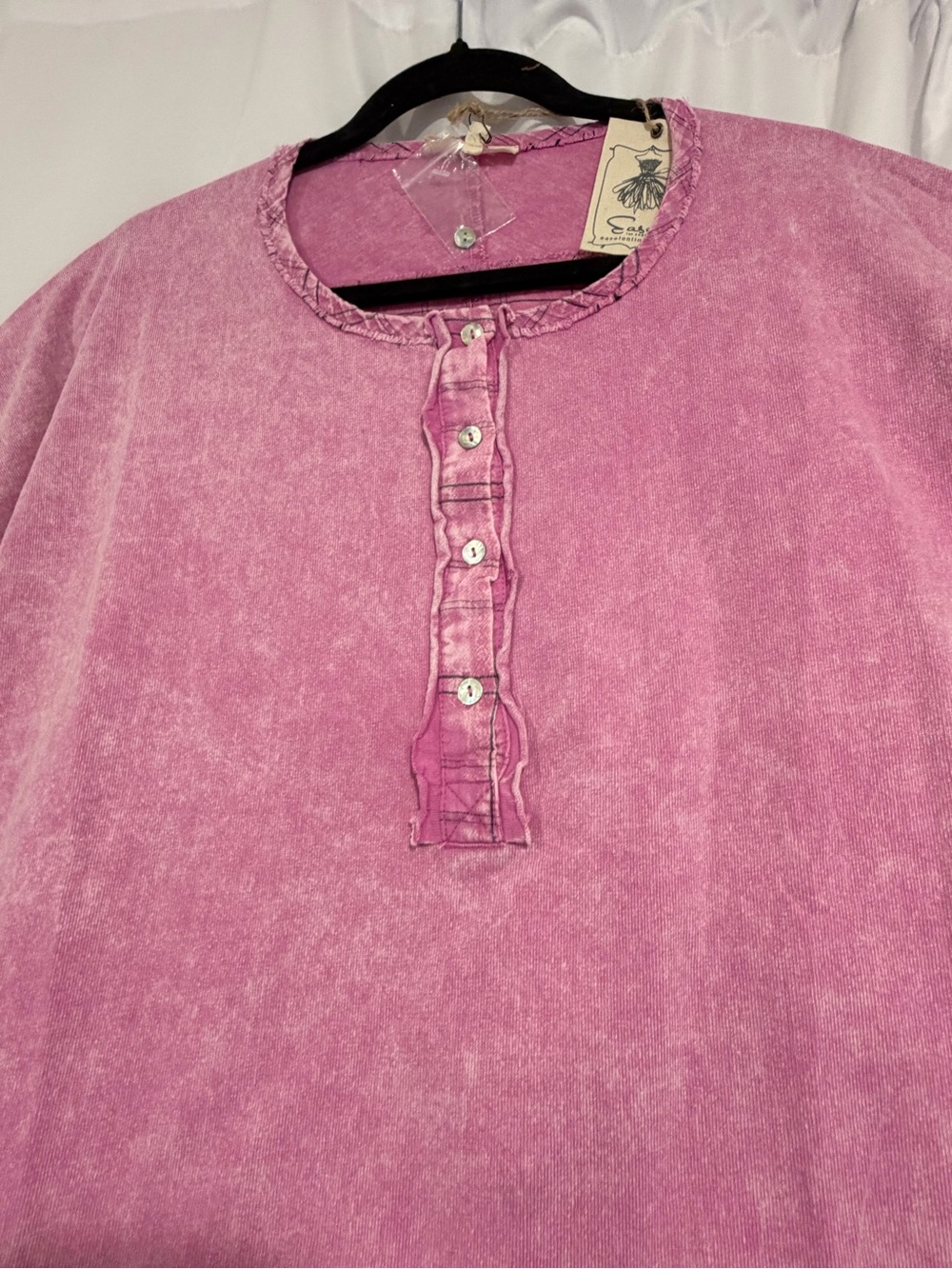 easel Mineral-Wash Pink Button Henley Top - Picture 2 of 3